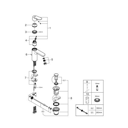 GROHE 2339600E -Umyvadlová baterie EUROSMART COSMOPOLITAN DN 15 velikost M chrom