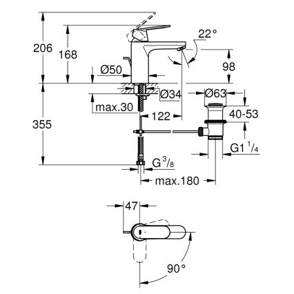 GROHE 2339600E -Umyvadlová baterie EUROSMART COSMOPOLITAN DN 15 velikost M chrom