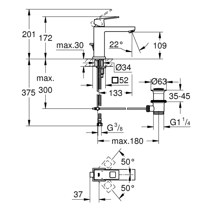 GROHE 23445AL0 - Umyvadlová baterie EUROCUBE velikost M grafit