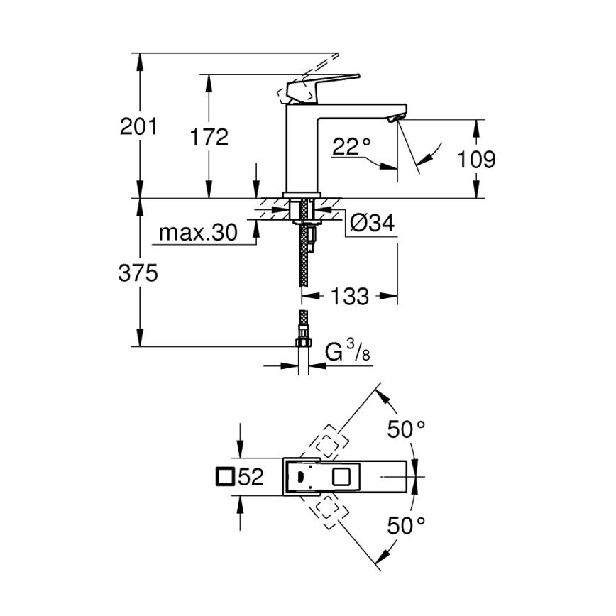 GROHE 23446000 - Umyvadlová baterie EUROCUBE DN 15 lesklý chrom
