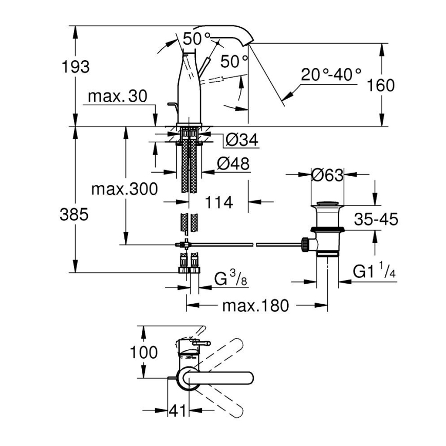 GROHE 23462AL1 - Umyvadlová baterie ESSENCE velikost M grafit