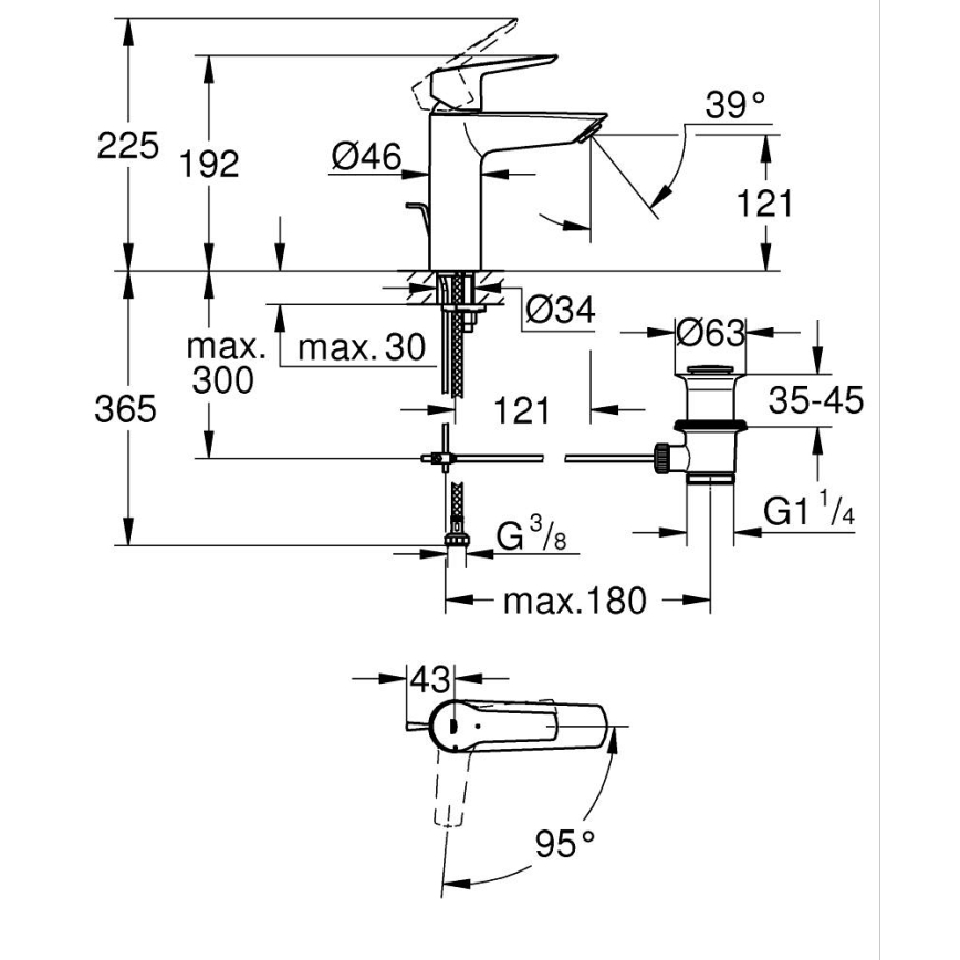 GROHE 235522432 - Umyvadlová baterie START 192 mm černá