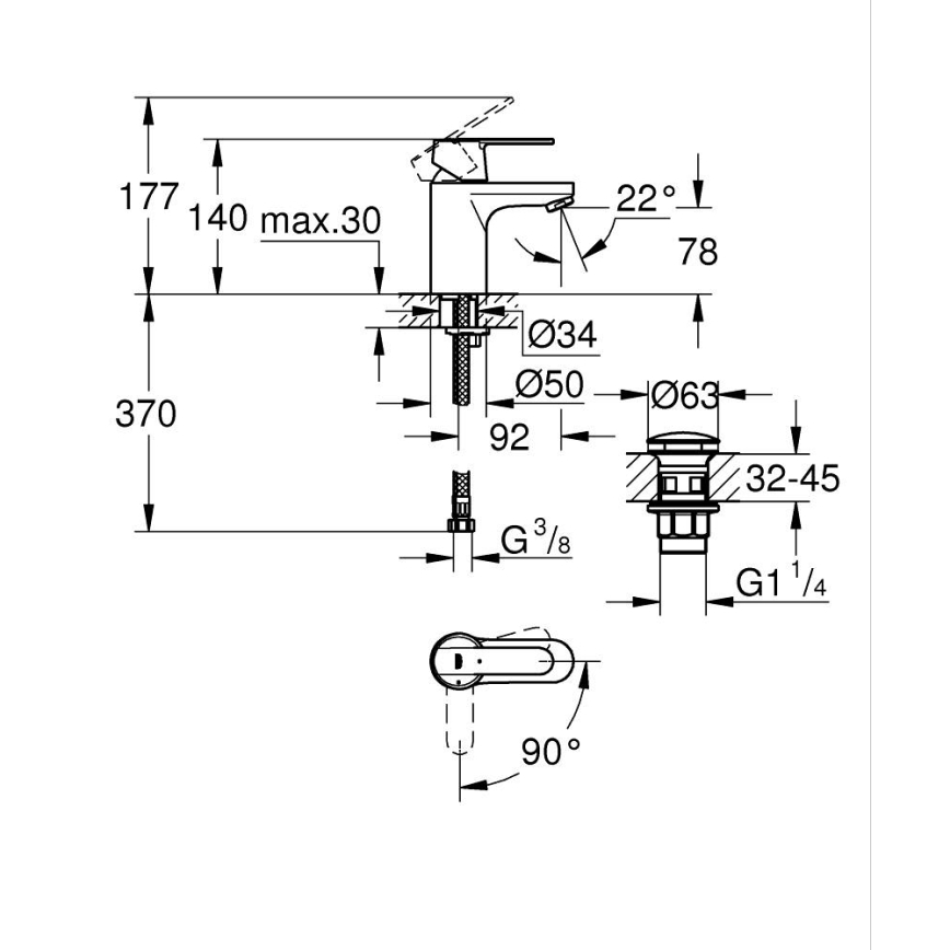 GROHE 23586LS0 - Umyvadlová baterie GET velikost S bílá