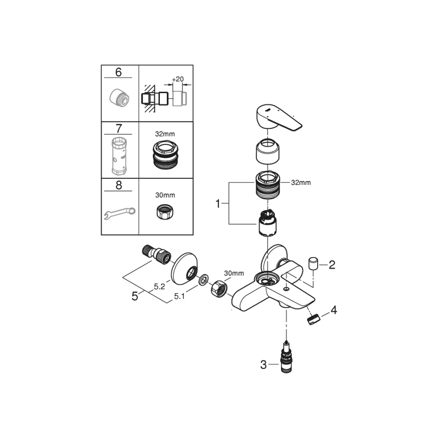 GROHE 23605001 - Vanová baterie BAUEDGE 150±15 mm lesklý chrom