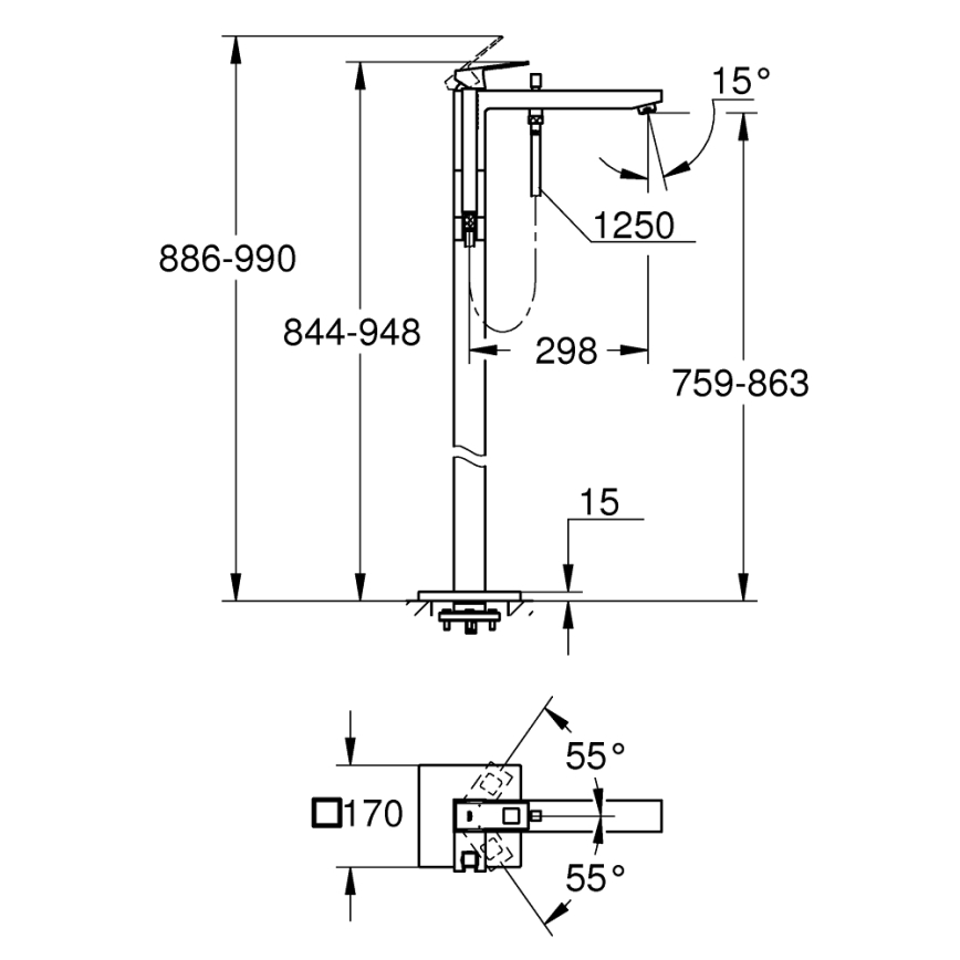 GROHE 23672001 - Vanová baterie EUROCUBE 298 mm lesklý chrom