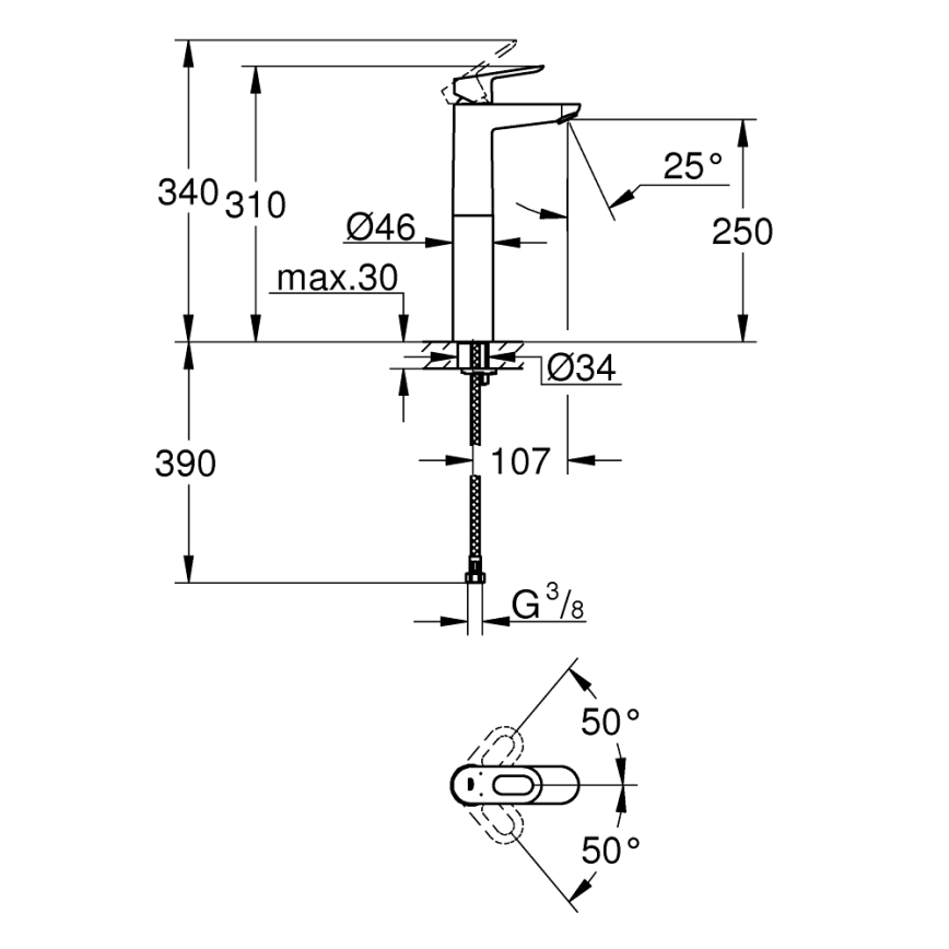 GROHE 23764000 - Umyvadlová baterie BAULOOP DN 15 lesklý chrom