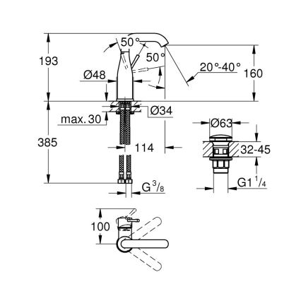 GROHE 23798001 - Umyvadlová baterie ESSENCE DN 15 velikost M lesklý chrom