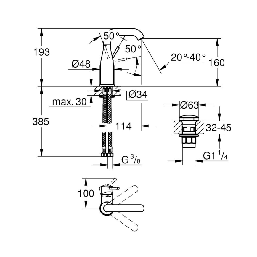 GROHE 23798001 - Umyvadlová baterie ESSENCE DN 15 velikost M lesklý chrom