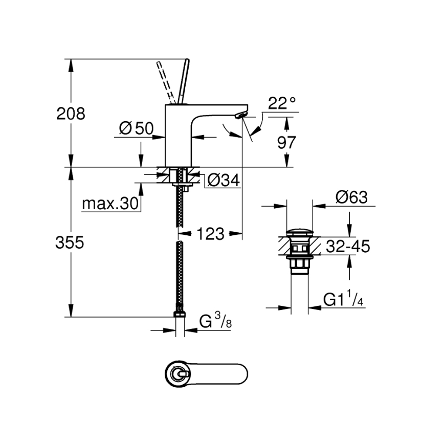 GROHE 23800000 - Umyvadlová baterie GET velikost M lesklý chrom