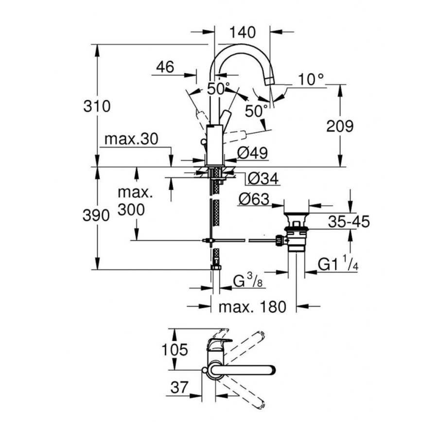 GROHE 23811000 - Umyvadlová baterie START FLOW 310 mm lesklý chrom