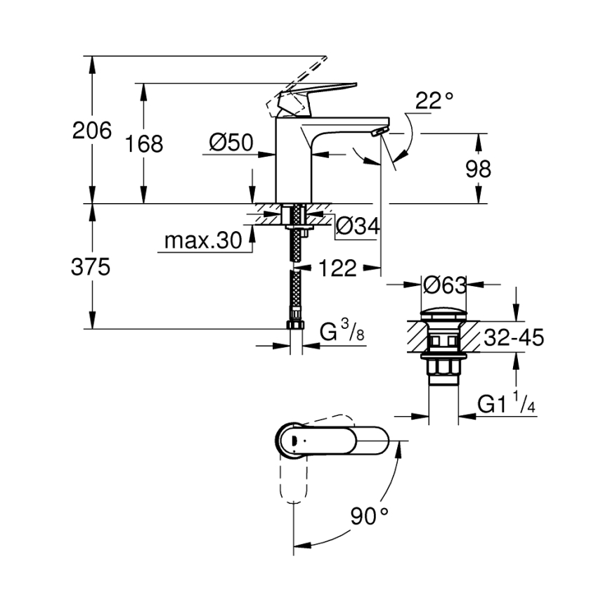 GROHE 23928000 - Umyvadlová baterie DN 15 velikost M lesklý chrom