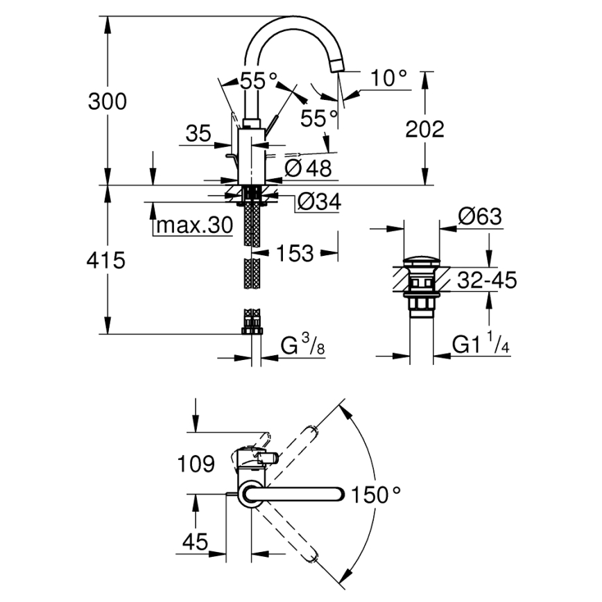 GROHE 23933001 - Umyvadlová baterie EUROSMART COSMOPOLITAN velikost L chrom