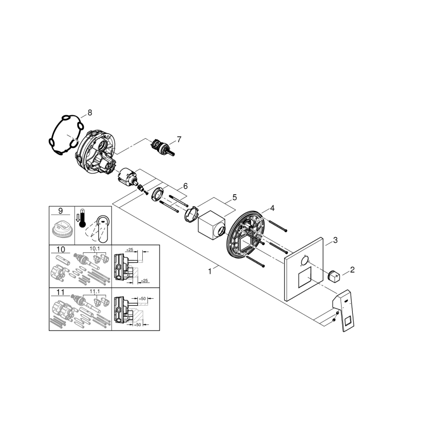 GROHE 24094000 - Baterie EUROCUBE s 3cestným přepínačem lesklý chrom