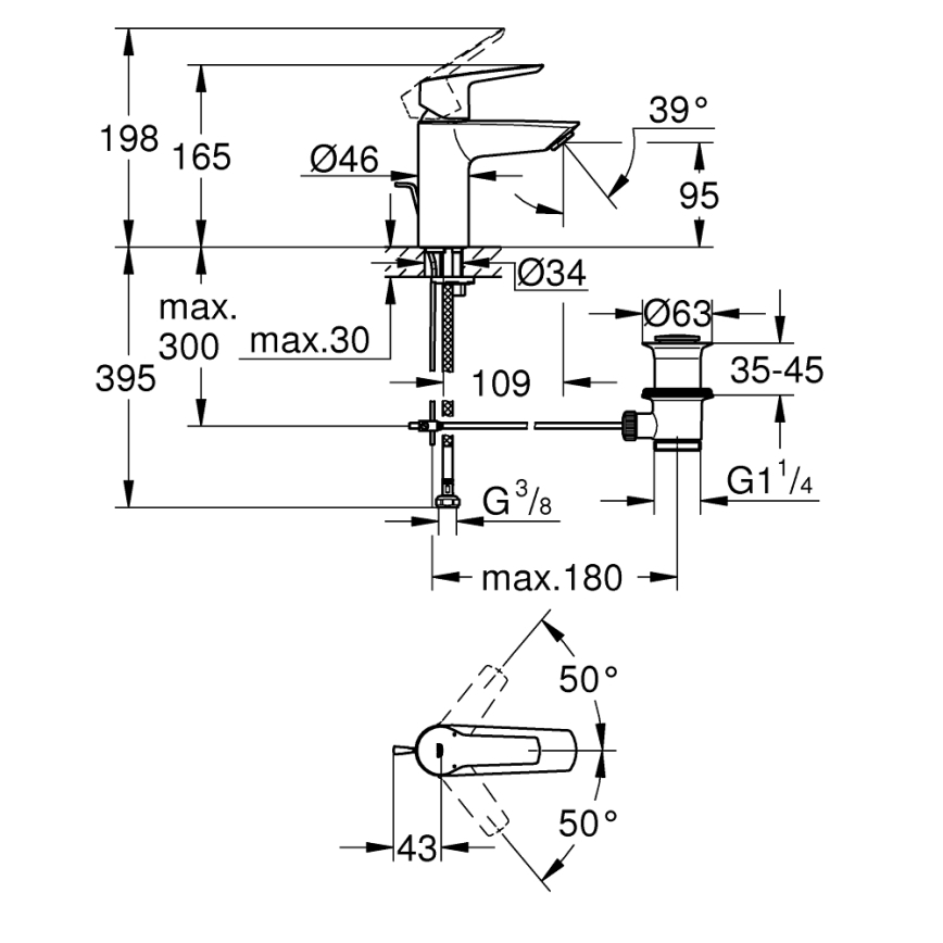 GROHE 242092432 - Umyvadlová baterie QUICKFIX START 165 mm černá