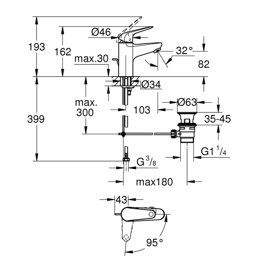 GROHE 24322001 - Umyvadlová baterie SWIFT DN 15 lesklý chrom