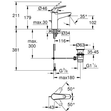 GROHE 24325001 - Umyvadlová baterie SWIFT DN 15 velikost M lesklý chrom