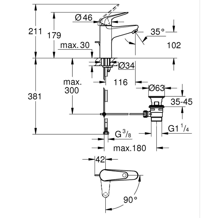 GROHE 24328001 - Umyvadlová baterie SWIFT 179 mm lesklý chrom