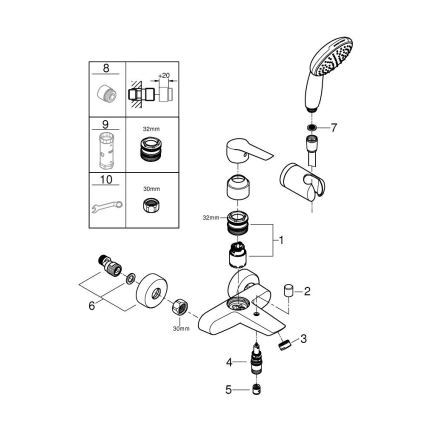 GROHE 25283002 - Vanová baterie s příslušenstvím DN 15 lesklý chrom