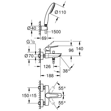 GROHE 25283002 - Vanová baterie s příslušenstvím DN 15 lesklý chrom