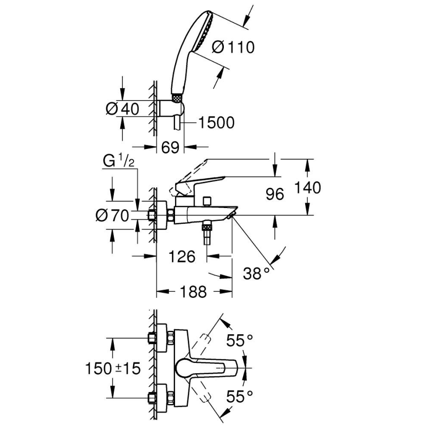 GROHE 25283002 - Vanová baterie s příslušenstvím DN 15 lesklý chrom