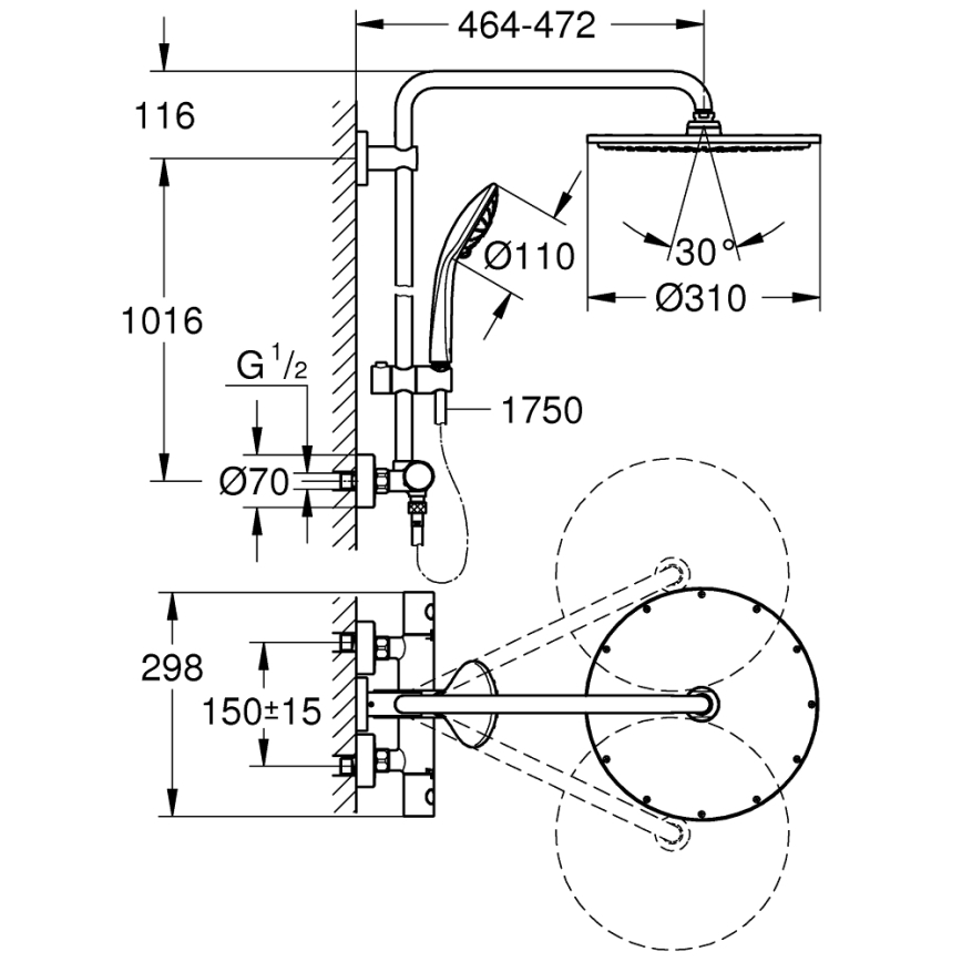 GROHE 26075GL0 - Sprchový systém EUPHORIA SYSTEM 310 450 mm zlatá