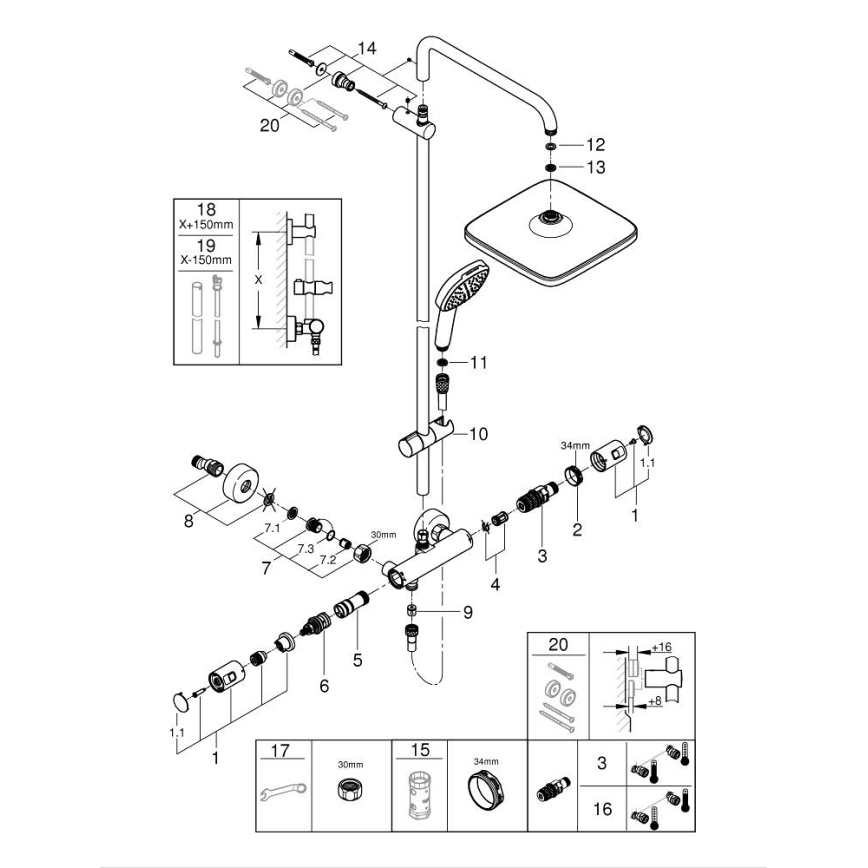 GROHE 266962431 - Sprchový systém VITALIO COMFORT 250 250 × 250 mm černá