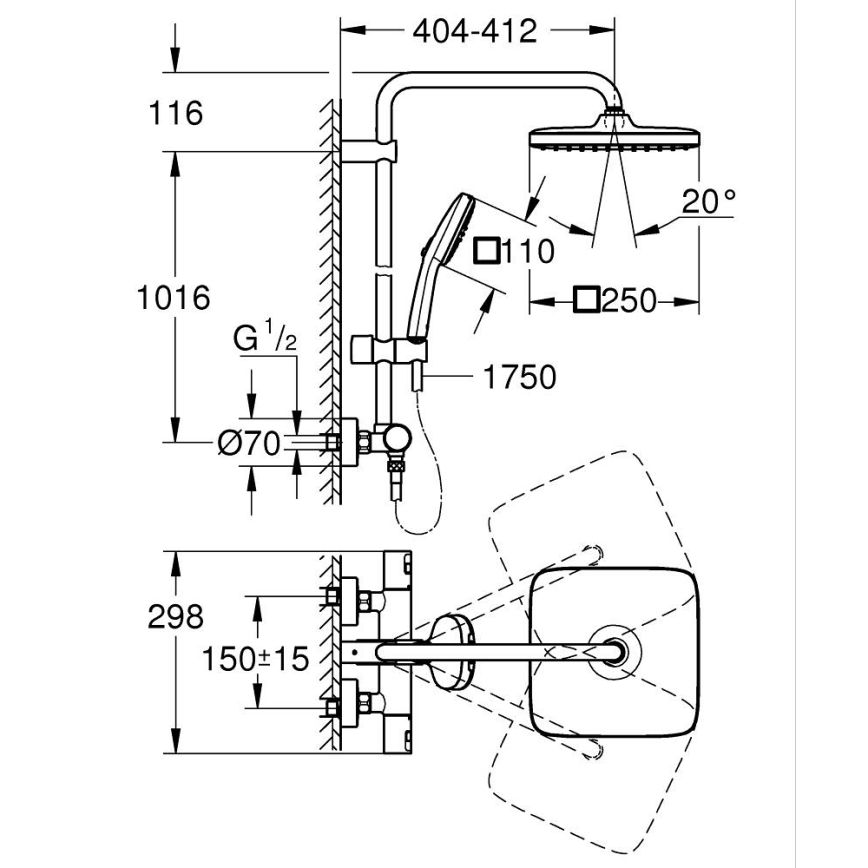 GROHE 266962431 - Sprchový systém VITALIO COMFORT 250 250 × 250 mm černá