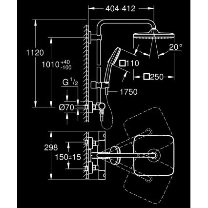 GROHE 26697001 - Sprchový systém VITALIO COMFORT 250 250 × 250 mm lesklý chrom