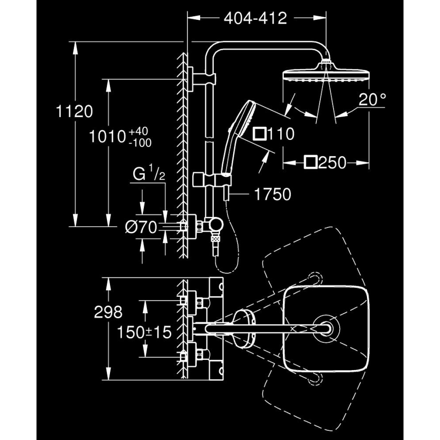 GROHE 26697001 - Sprchový systém VITALIO COMFORT 250 250 × 250 mm lesklý chrom