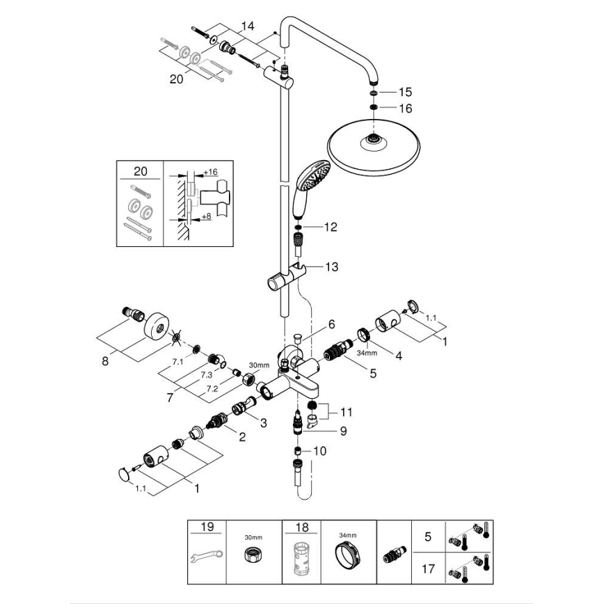 GROHE 269882431 - Sprchový systém VITALIO START SYSTEM 250 390 mm černá
