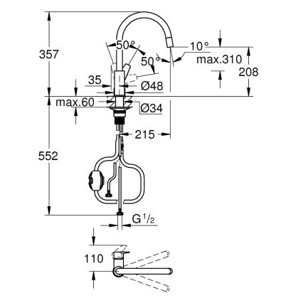 GROHE 30551000 - Dřezová baterie START EDGE 357 mm lesklý chrom