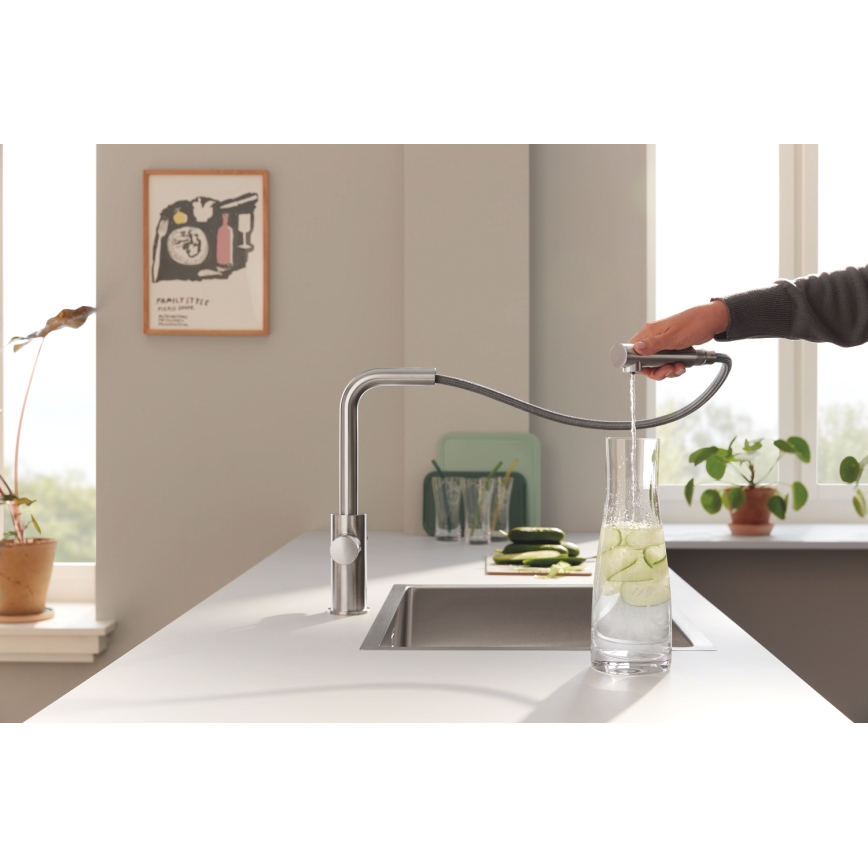 GROHE 30590DC0 - Dřezová baterie s výsuvnou koncovkou BLUE PURE nerez