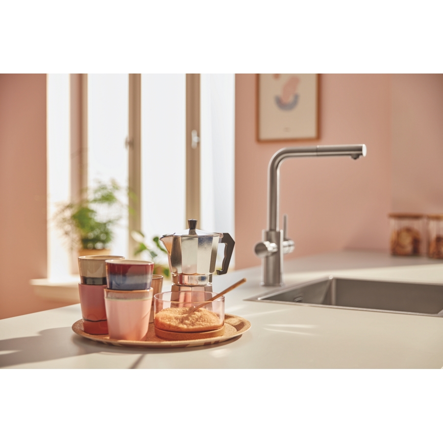GROHE 30601DC0 - Dřezová baterie BLUE PURE s výsuvnou koncovkou nerez
