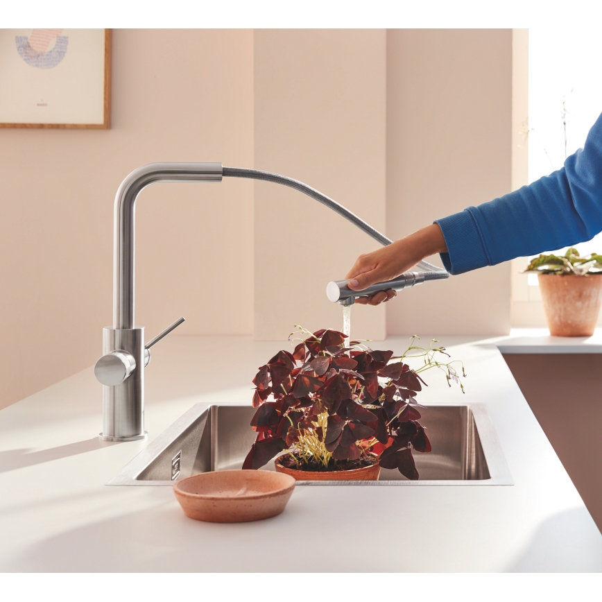 GROHE 30601DC0 - Dřezová baterie BLUE PURE s výsuvnou koncovkou nerez