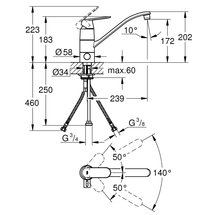 GROHE 31161000 - Dřezová baterie EUROSMART COSMOPOLITAN 140° lesklý chrom