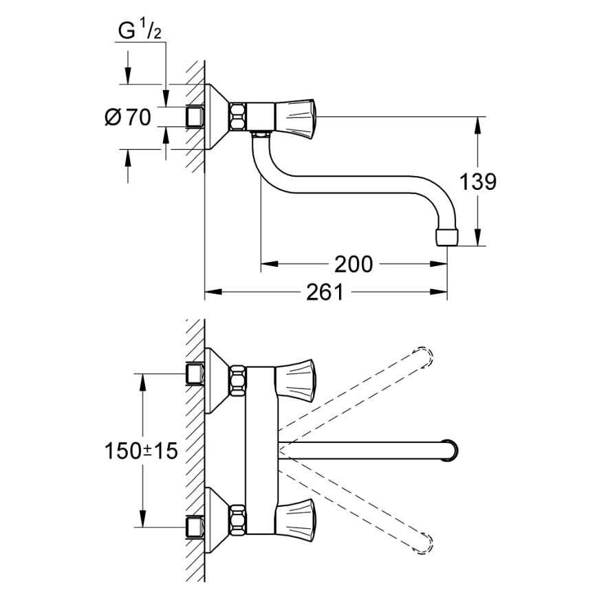 GROHE 31187001 - Dřezová nástěnná baterie COSTA L 200 mm lesklý chrom