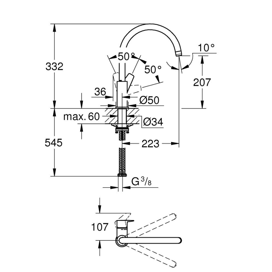 GROHE 31367001 - Dřezová baterie BAUEDGE 332 mm lesklý chrom