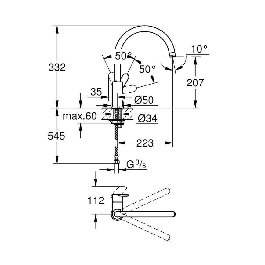 GROHE 31367001 - Dřezová baterie BAUEDGE 332 mm lesklý chrom