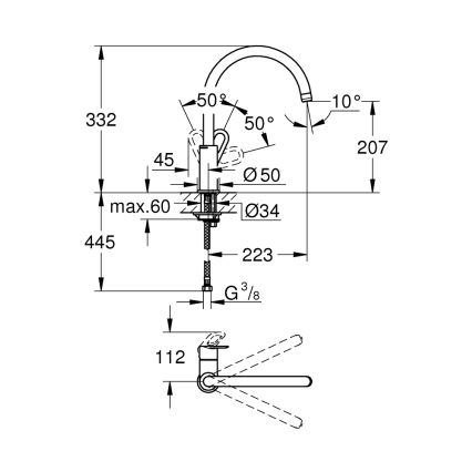 GROHE 31368000 - Dřezová baterie BAULOOP 332 mm lesklý chrom