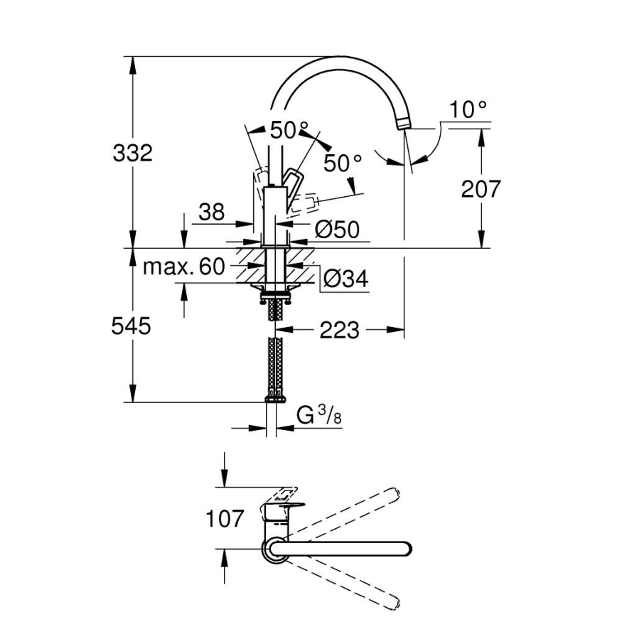 GROHE 31368001 - Dřezová baterie BAULOOP lesklý chrom