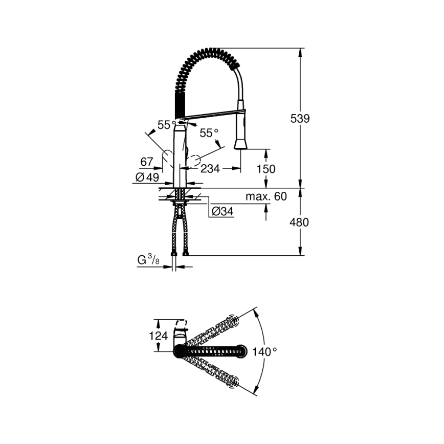 GROHE 31379000 - Dřezová baterie K7 G12” lesklý chrom
