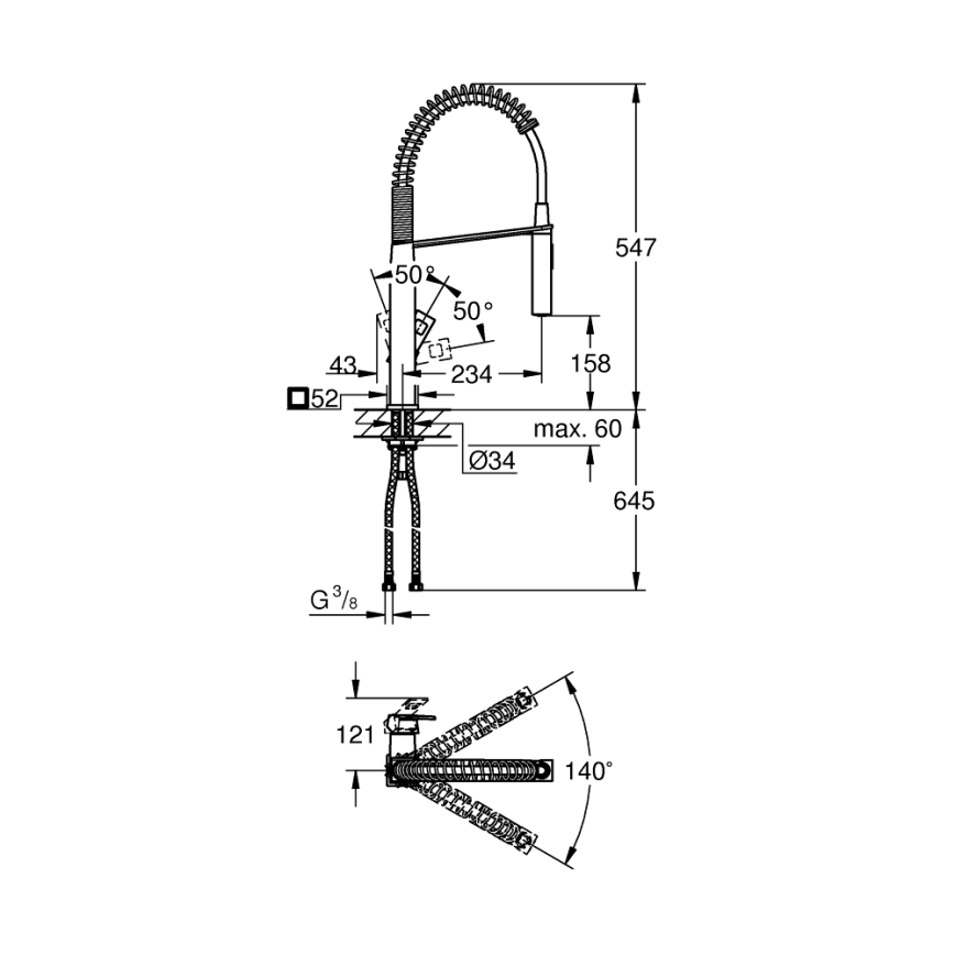 GROHE 31395000 - Dřezová baterie EUROCUBE 547 mm lesklý chrom