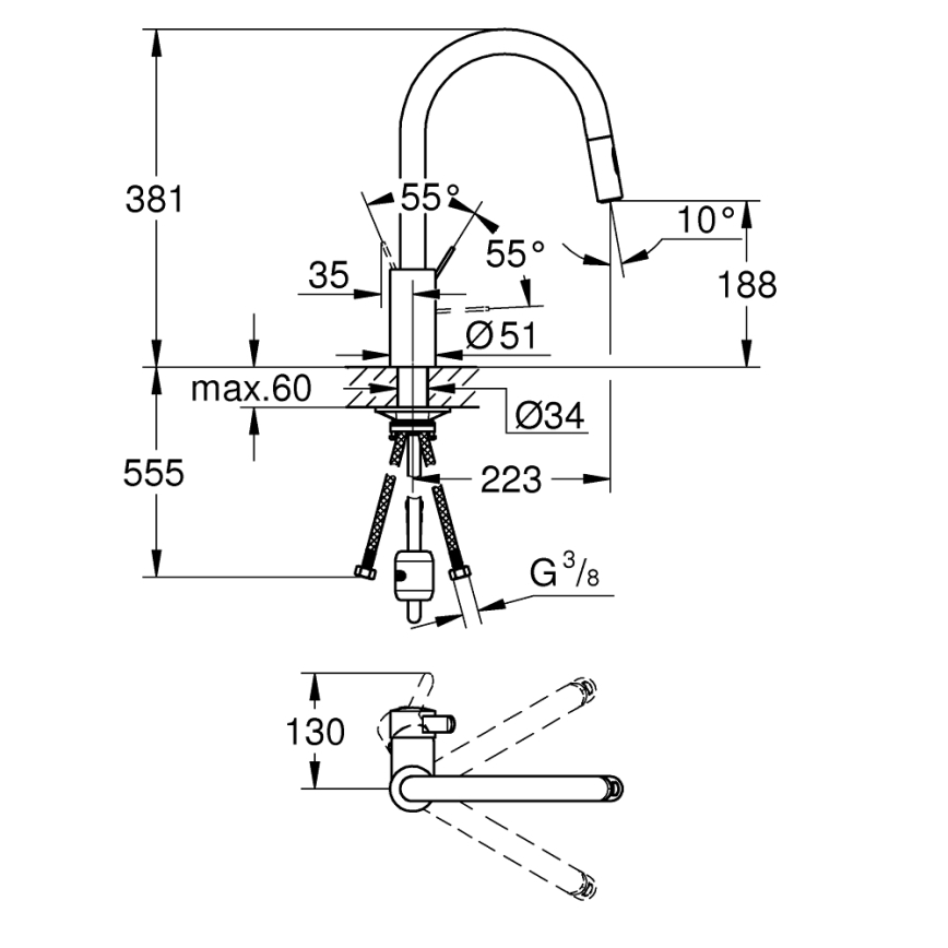 GROHE 31481001 - Dřezová baterie EUROSMART COSMOPOLITAN lesklý chrom