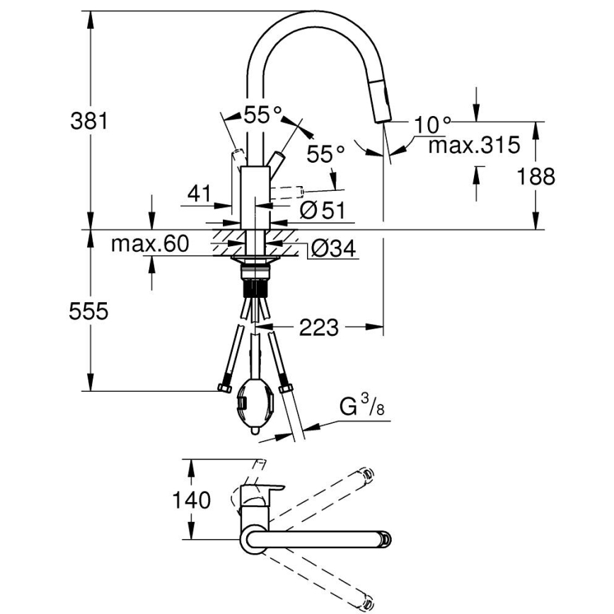 GROHE 31486001 - Dřezová baterie FEEL lesklý chrom