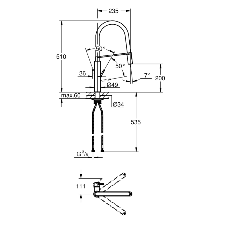 GROHE 31491000 - Dřezová baterie CONCETTO s profesionální sprchou lesklý chrom