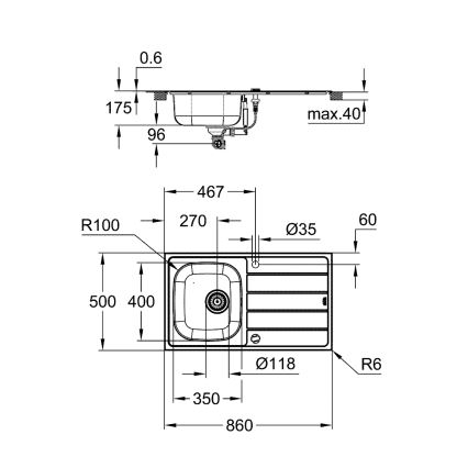 GROHE 31562SD1 - Sada kuchyňského dřezu a baterie BAU 860 x 500 mm nerez