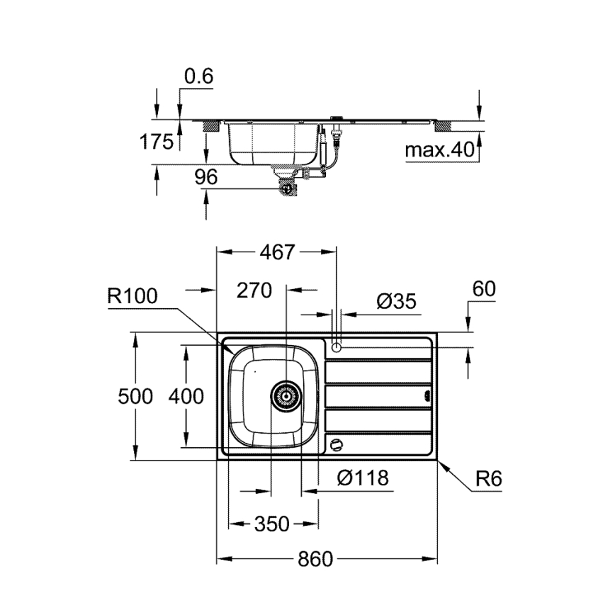GROHE 31562SD1 - Sada kuchyňského dřezu a baterie BAU 860 x 500 mm nerez
