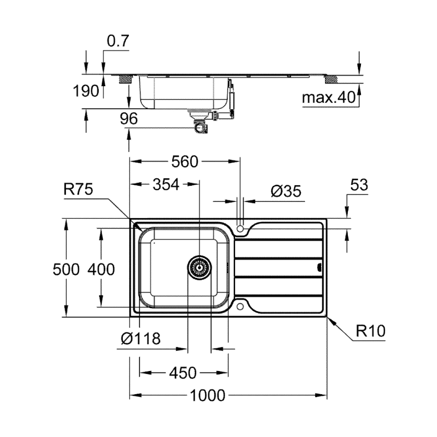 GROHE 31563SD1 - Dřez K500 1000 × 500 mm nerez
