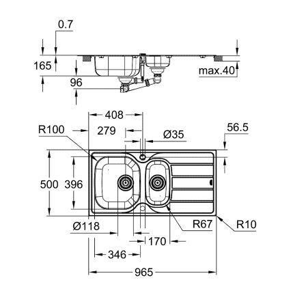 GROHE 31564SD1 - Dřez K200 965 × 500 mm nerez