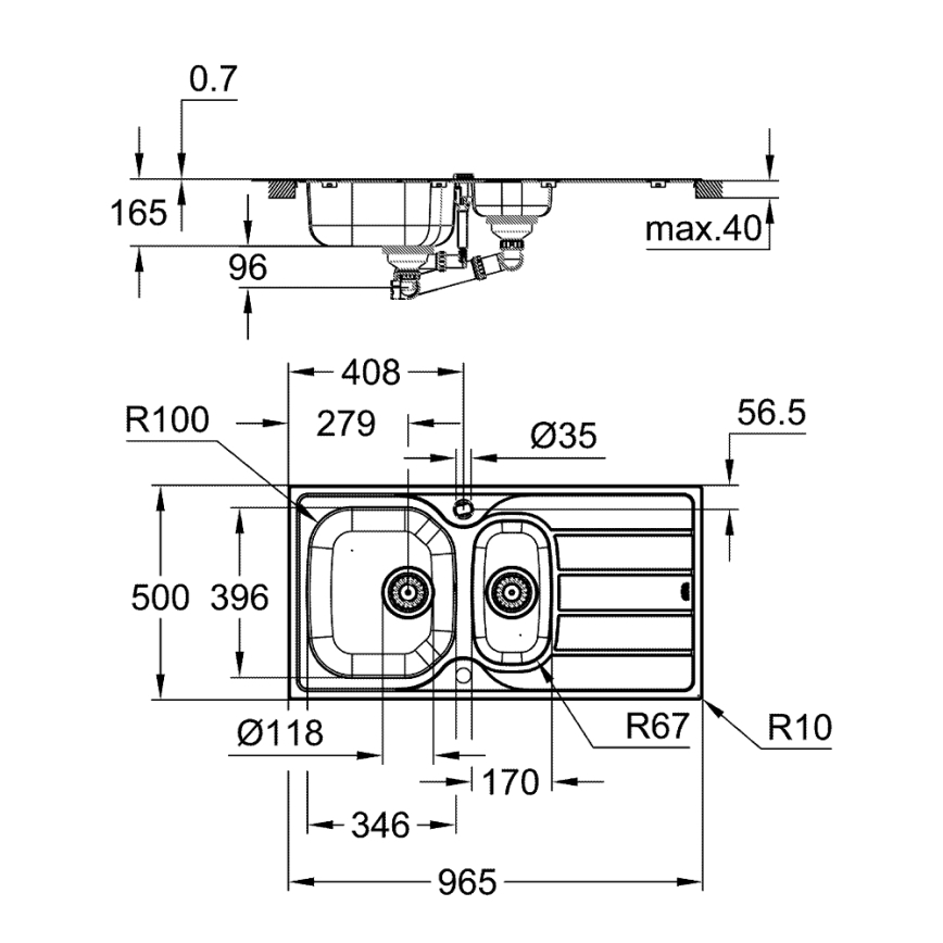 GROHE 31564SD1 - Dřez K200 965 × 500 mm nerez